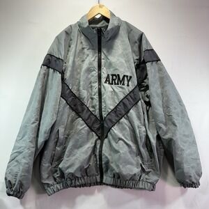 US Army IPFU Jacket Mens XL Gray Zip Windbreaker Reflective Chevron Fitness